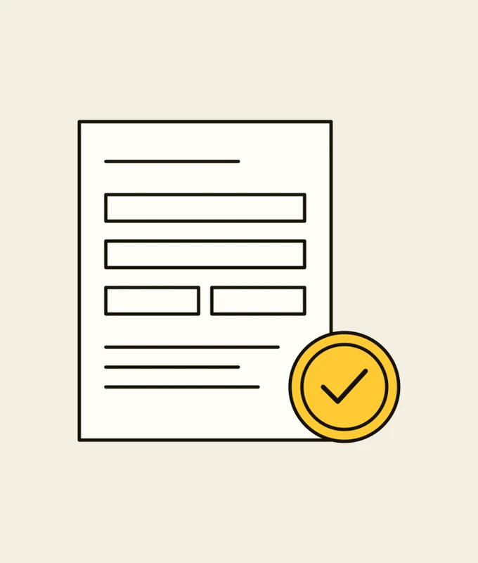 Drawing: a loan application, checked and approved