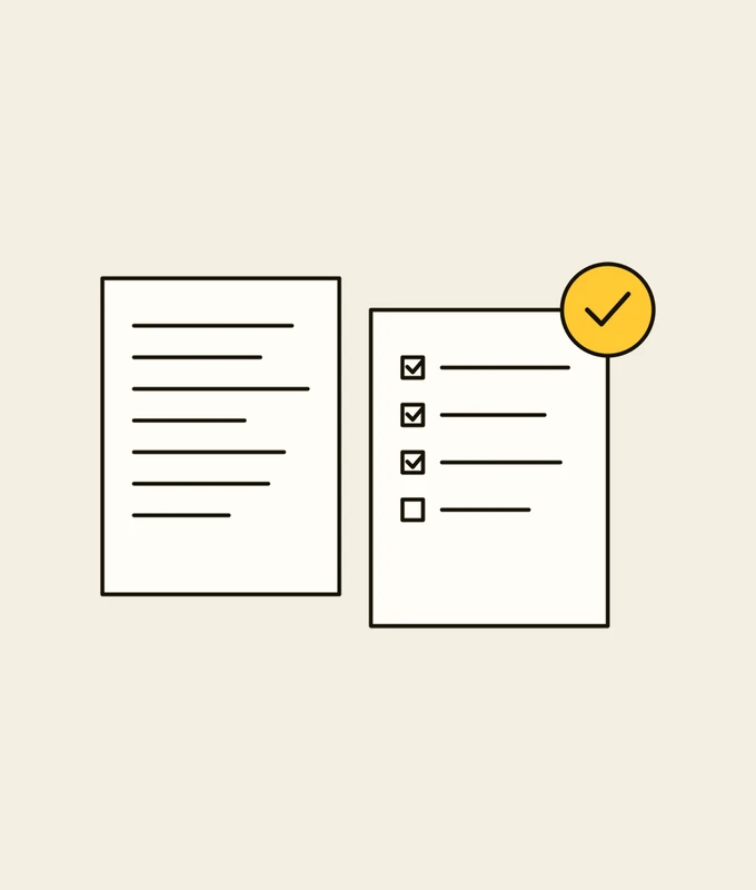 Drawing: bilingual care notes and a compliance checklist
